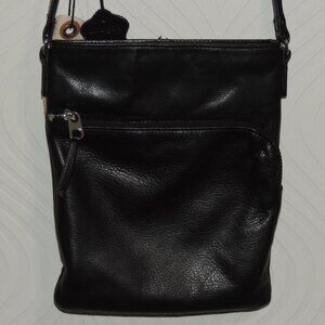 MARGOT NEW YORK BLACK PEBBLE GENUINE LEATHER SILVER CROSSBODY BAG PURSE